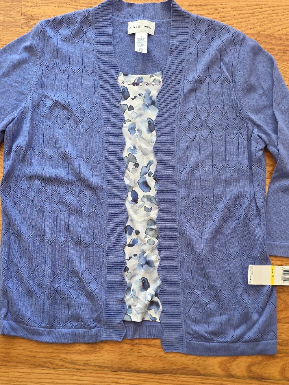 Alfred Dunner Wisteria Open-Front Knit Cardigan w/attached Tank
